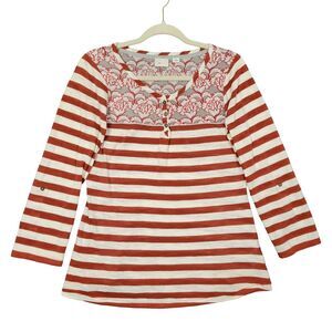 POSTMARK Anthropologie Red Floral Striped 3/4 Sleeve Henley Tee SIZE MEDIUM